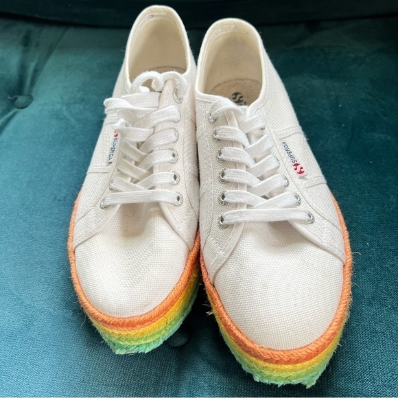 SUPERGA RAINBOW PLATFORM ESPADRILLE FLATFORM LACE UP SNEAKERS SIZE 8.5 - Picture 10 of 12